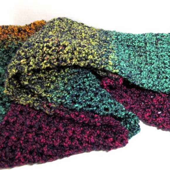 MultiColor Rainbow Scarf 122"x5", Extra Long Chunky Handmade Crochet Knit NWT - Picture 3 of 12